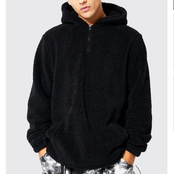 NWT BOOBOOMAN - Black Sherpa 3/4 Zip Hoodie.